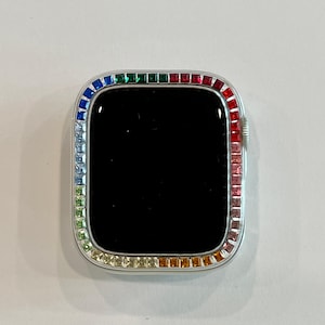 Rainbow Apple Watch Case Cover 38mm 40mm 41mm 42mm 44mm 45mm Swarovski Crystals Smartwatch Bumper Bling Series 2-9 SE Iphone Watch
