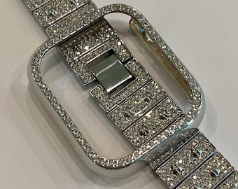 Apple Watch Band 41mm 45mm 49mm Ultra Silver  Crystals & or Apple Watch Case Cover Bling Series 7-8 Smartwatch Bling-9