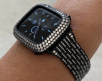 Black Apple Watch Band 49mm Ultra  Crystals & or Apple Watch Cover Lab Diamond Bezel Apple Watch Case 38mm-45mm Iwatch Candy Bling