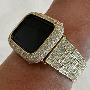 Apple Watch Band Yellow Gold 38mm-49mm Ultra Swarovski Crystal Apple Watch Straps & or Apple Watch Case Lab Diamond Bezel Iphone Watch Cover