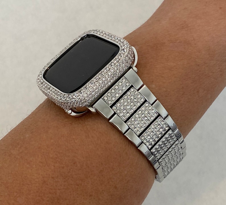Designer Apple Watch Band Women's Men's Style Silver with Swarovski Crystals  & or Apple Watch Case Cover with Lab Diamonds Iwatch Candy