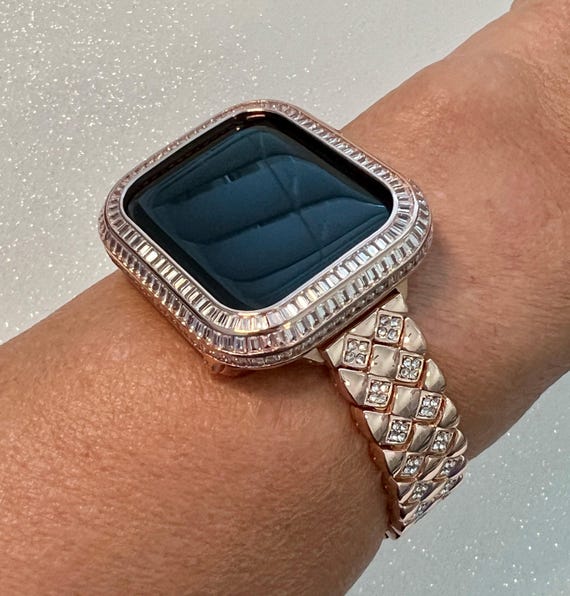NEW Luxury Rose Gold Bling Diamond Apple Watch Band 42mm rose gold bling lab Diamond Apple Watch case plus Apple  main image 2
