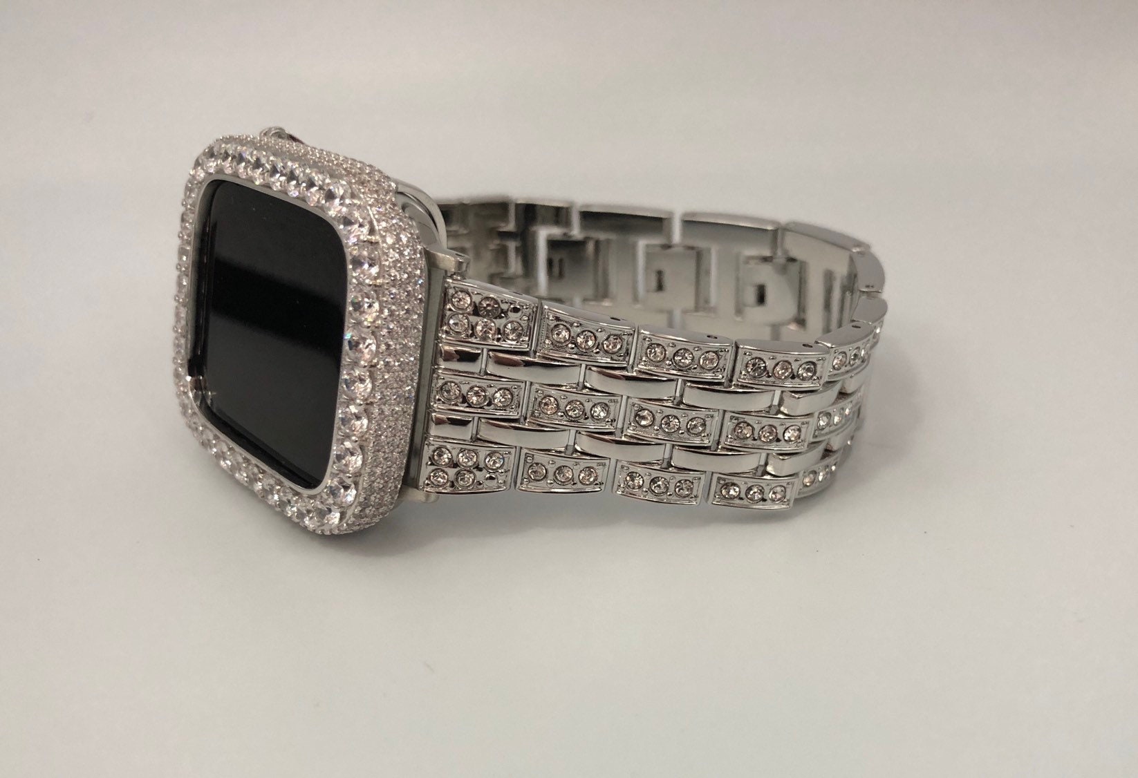 silver apple watch white band