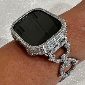 Ultra 49mm Apple Watch Band Ultra Womens Silver Crystal Bracelet & or Bling Apple Watch Cover Iwatch Candy Bumper