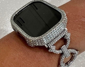 Ultra 49mm Apple Watch Band Ultra Womens Silver Crystal Bracelet & or Bling Apple Watch Cover Iwatch Candy Bumper