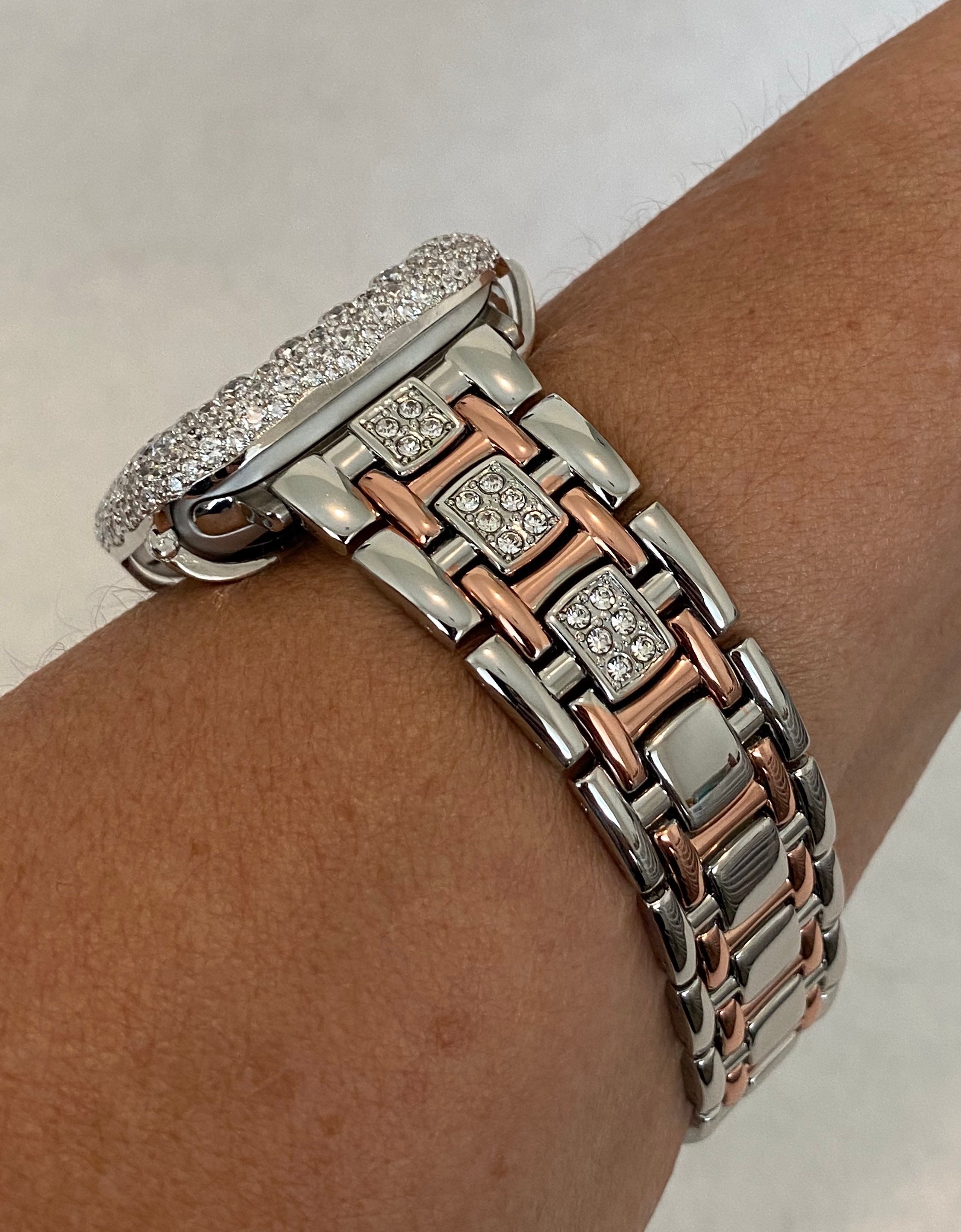 Apple Watch Band Women Silver Rose Gold and or Lab Diamond