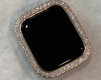 Series 1-8 Apple Watch Bezel Cover for Iwatch Band Bling with 2.5mm Lab Diamonds in Rose Gold Metal Case 38mm-49mm Ultra