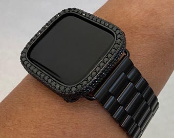 Ultra 49mm Apple Watch Band Black Stainless Steel & or Apple Watch Cover Lab Diamond Bezel Apple Watch Case Bling 38mm-45mm