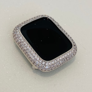 Silver Apple Watch Cover Pave Lab Diamond Bezel 38mm 40mm 41mm 42mm 44mm 45mm 46mm 49mm Iphone Watch Case Smartwatch Bumper Bling