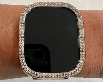 49mm Ultra Apple Watch Case Gold Swarovski Crystal Apple Watch Cover Smartwatch Bumper Bling 38mm-45mm Series 2-10 SE Series 10