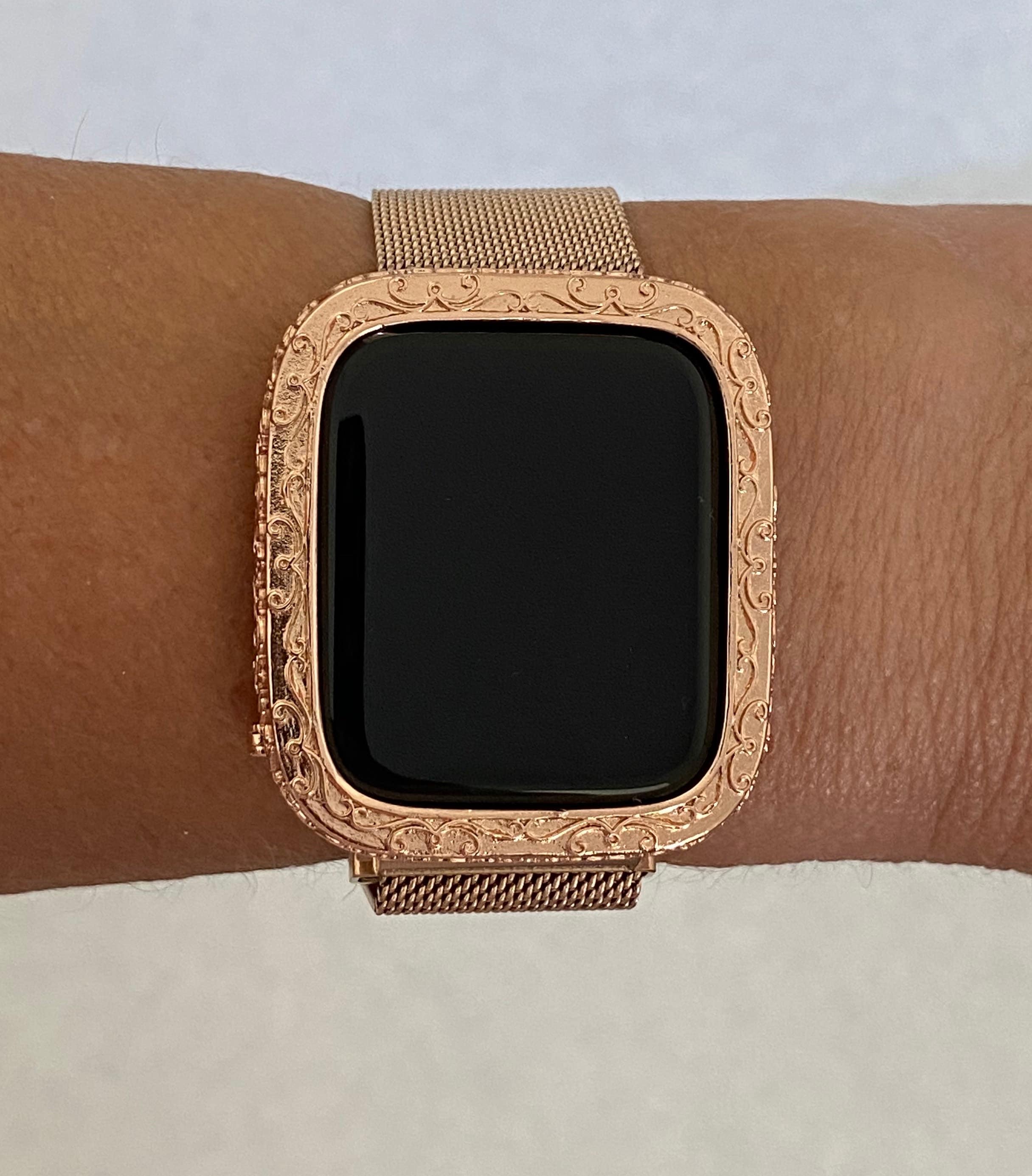 Apple Watch Bezel Cover Women's Rose Gold Metal Iwatch Case Bumper 40mm 44mm, Smartwatch Bumper