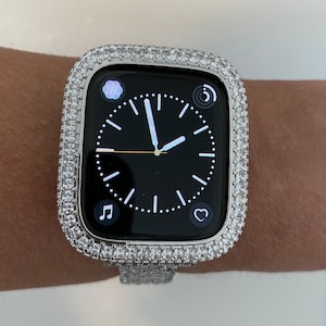 Apple Watch Cover Silver Metal Bezel 2.5mm Lab Diamonds, Apple Watch Case Protective Smartwatch Bumper Bling 40mm Series 4.5,6