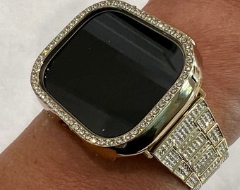 49mm Ultra Apple Watch Band Gold  Crystal Band 41mm 45mm & or  Crystal Bezel Cover Smartwatch Case Bling