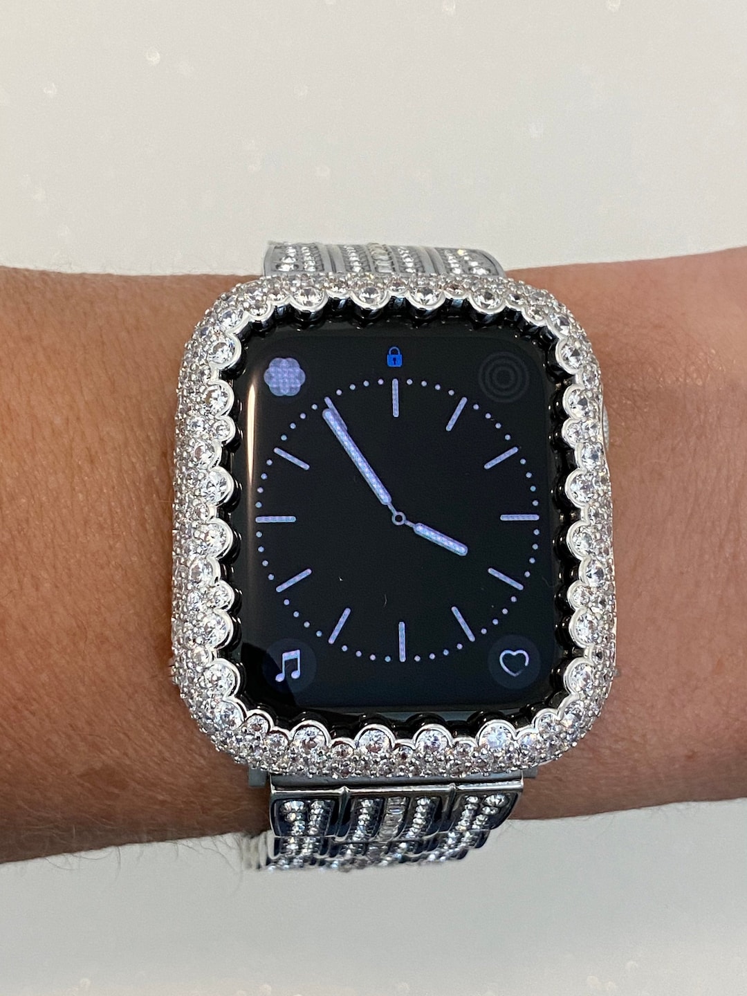 ? EUC Custom Apple Watch Cover
Silver Lab Diamond Designer Apple Watch Band 49mm Ultra Woman Silver Swarovski  main image 4