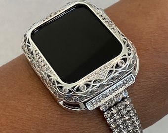 Series 10 Apple Watch Band Women's Silver & or Swarovski Crystal Apple Watch Case Bumper 38mm-46mm Iphone Watch Cover Iwatch Candy