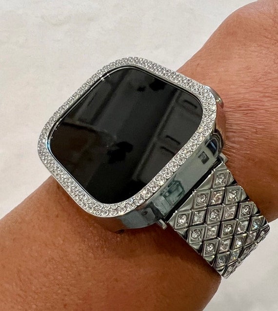 Apple Watch Band Silver Swarovski Crystals 38mm-49mm Ultra