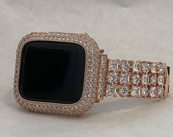 41mm 45mm 49mm Ultra Apple Watch Band Rose Gold Crystals & or Lab Diamond Bezel Cover Smartwatch Bumper Bling 38mm-44mm