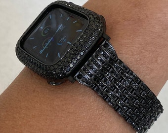 Stainless Steel Black Apple Watch Band Swarovski Crystal & or Apple Watch Case Lab Diamond Bezel 38mm-49mm Apple Watch Cover Bling Series 10