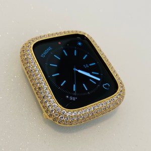 Apple Watch Bezel Cover Gold Metal Pave Lab Diamonds Apple Watch Case Smartwatch Bumper 38mm-49mm Ultra Series 2-11 SE