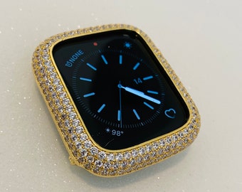 Apple Watch Bezel Cover Gold Metal Pave Lab Diamonds Apple Watch Case Smartwatch Bumper 38mm-49mm Ultra Series 2-10 SE