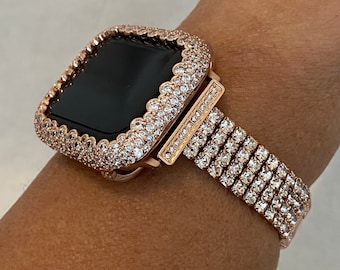 41mm 45mm 49mm Ultra Apple Watch Band Women Rose Gold Crystal & or Apple Watch Cover With Lab Diamonds Iwatch Candy Bumper Case Bling