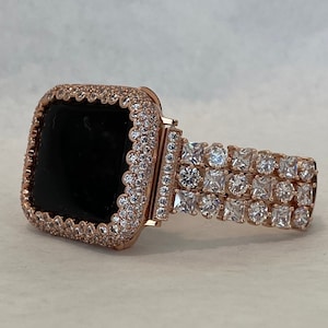 Apple Watch Band 41mm 45mm 49mm Ultra Swarovski Crystals Rose Gold & or Apple Watch Case Lab Diamond Bezel Apple Watch Cover Iwatch Candy