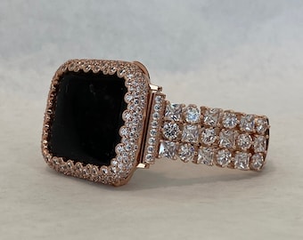Apple Watch Band 41mm 45mm 49mm Ultra Swarovski Crystals Rose Gold & or Apple Watch Case Lab Diamond Bezel Apple Watch Cover Iwatch Candy