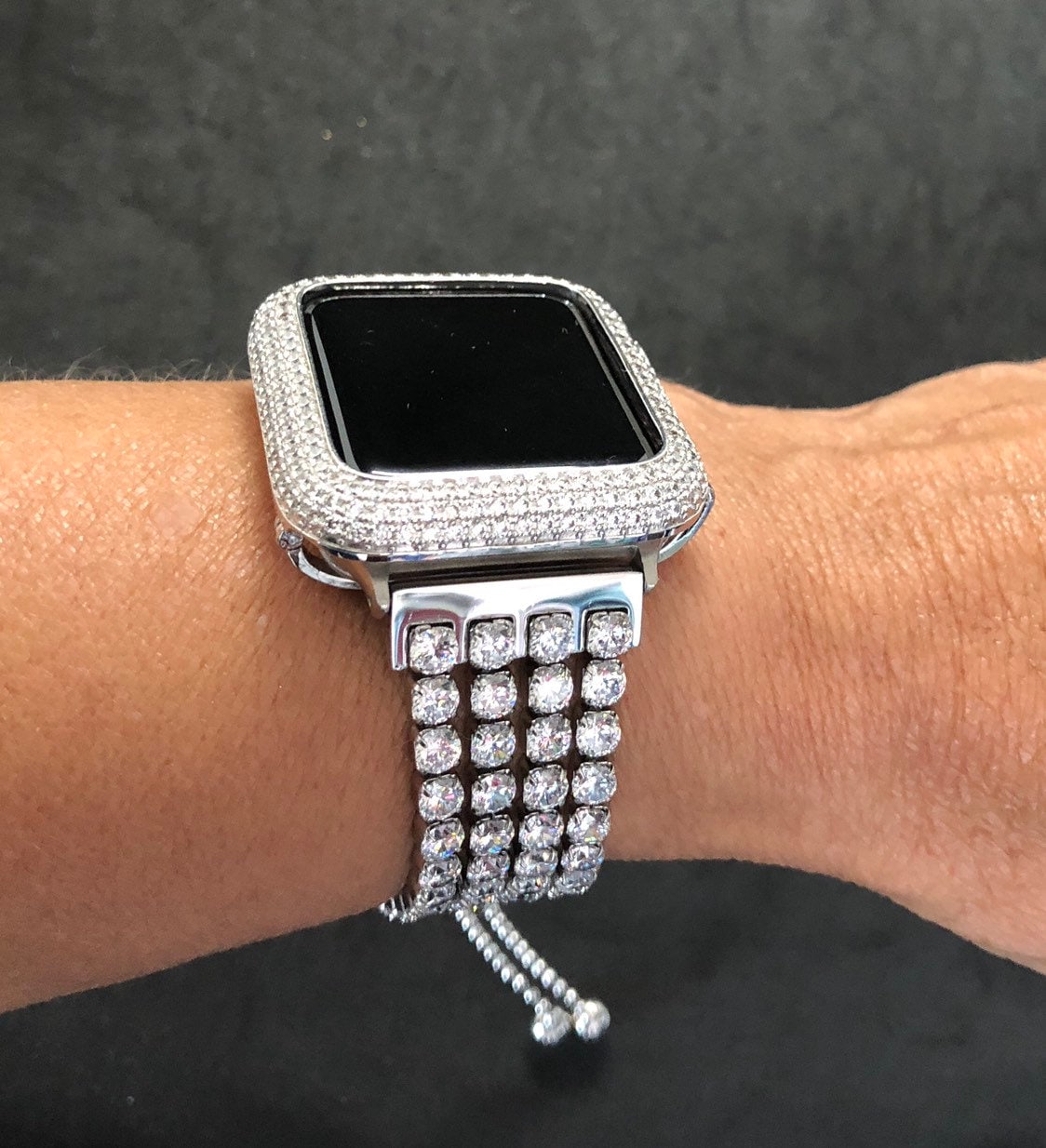 Silver Apple Watch Band 38mm 40mm 42mm 44mm Rhinestone CZ Lab Diamond