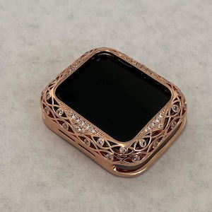 Bling Apple Watch Cover Womens Rose Gold Metal Case Lace Design with Swarovski Crystals for Iphone Watch from Iwatch Candy 38mm-45mm