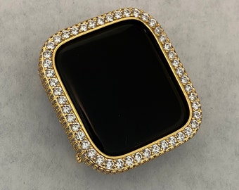 Apple Watch Cover Gold Lab Diamond Bezel Smartwatch Bumper Bling 38mm 40mm 41mm 42mm 44mm 45mm 46mm 49mm Ultra Series 2-10 SE Iwatch Case