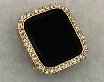 Apple Watch Cover Gold Lab Diamond Bezel Case Smartwatch Bumper Bling 38mm 40mm 41mm 42mm 44mm 45mm 49mm Ultra Series 1,2,3,4,5,6,7,8 SE