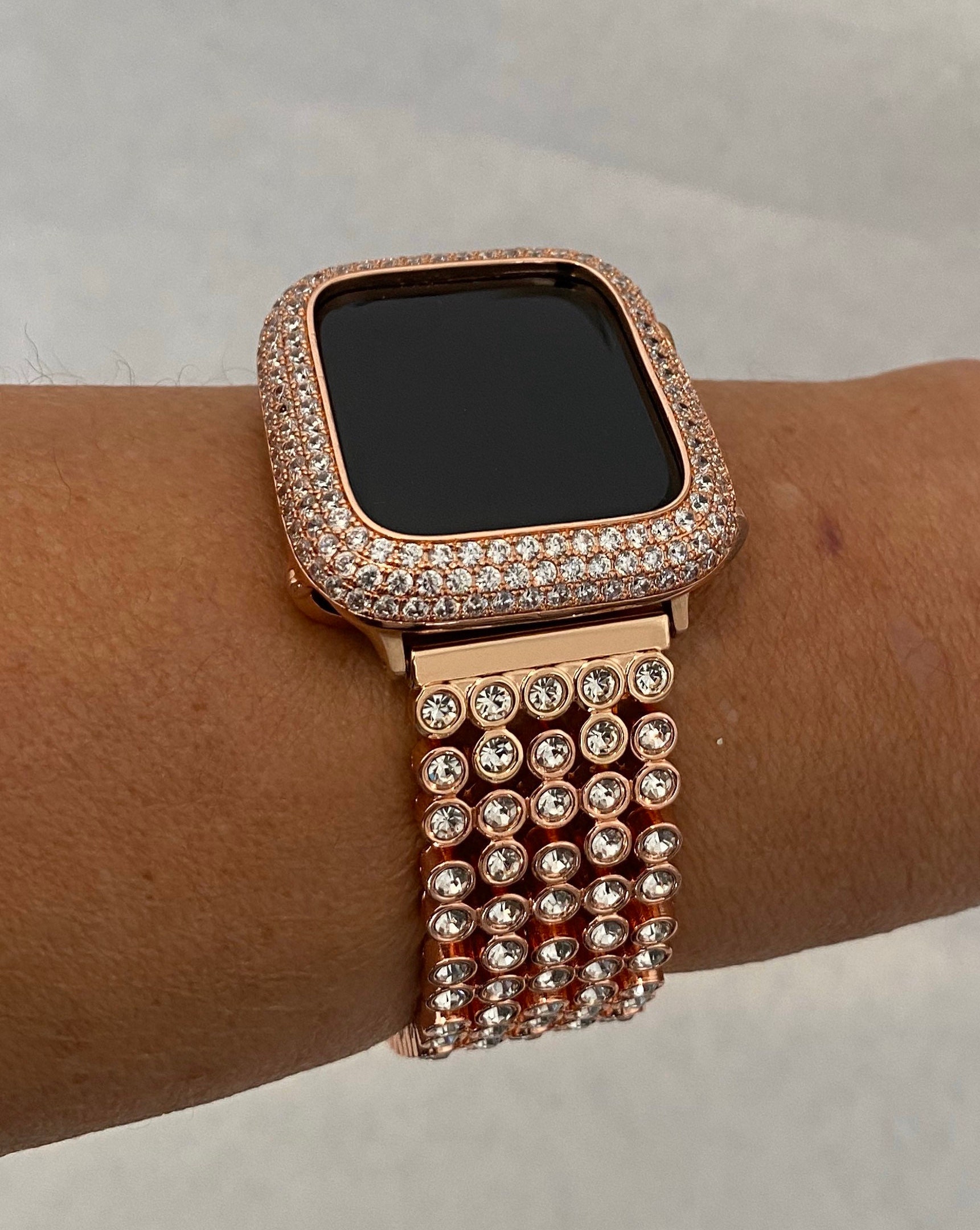 Crystal Apple Watch Band Rose Gold and or Lab Diamond Bezel Iwatch Bling 38mm 40mm 42mm 44mm