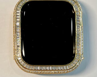 Yellow Gold Apple Watch Case Lab Diamond Bezel Apple Watch  display picture 1
