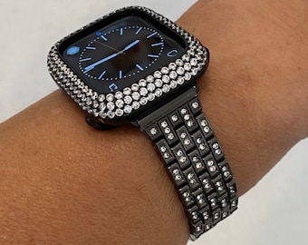 Black Apple Watch Band Swarovski Crystals & or Apple Watch Cover Lab Diamond Bezel Apple Watch Case Iwatch Candy Bling 38mm-49mm Series 10