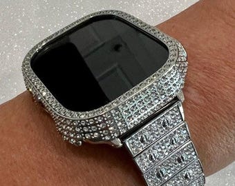 49mm Apple Watch Band Ultra Pave Swarovski Crystals & or Silver Apple Watch Cover Smartwatch Bumper Case Bling Iwatch Candy