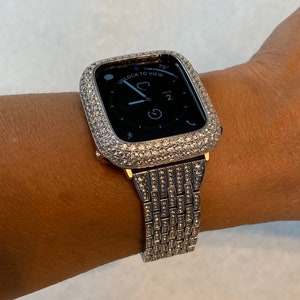 41mm 45mm 49mm Ultra Apple Watch Band Silver Crystals & or Smartwatch Lab Diamond Bezel Cover Bling Series 8 image 2