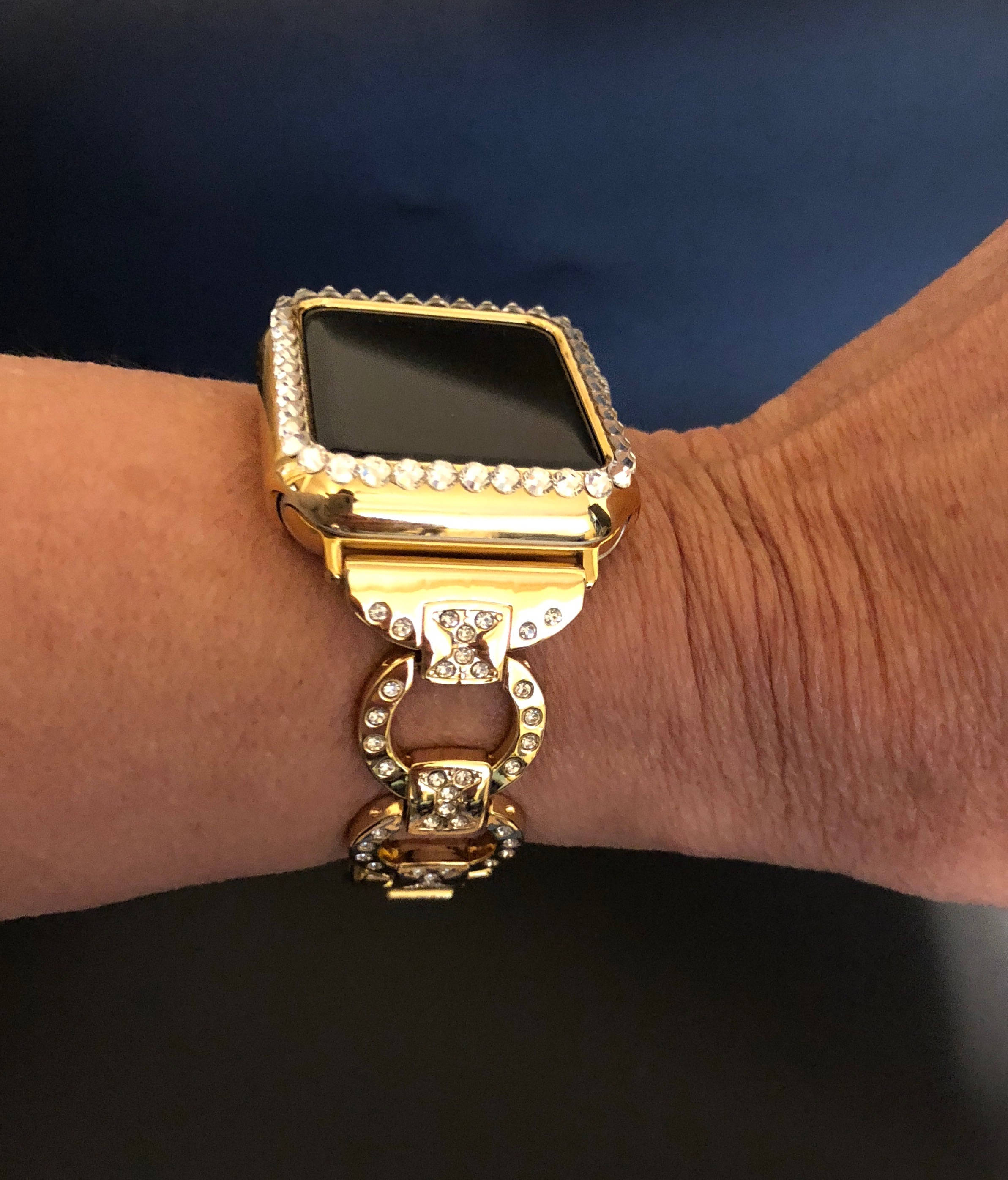 gold apple watch band and case