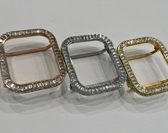 Apple Watch Bezel Cover 40mm Swarovski Crystal Baguette Stones Series 4,5,6, SE Silver, Rose Gold & Gold Finals Sale Iwatch Case