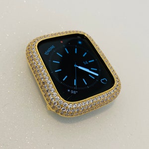 Designer Gold Apple Watch Band 49mm Ultra Mens Crystal & or Apple Watch Case Lab Diamond Bezel Apple Watch Cover 38mm-45mm image 7