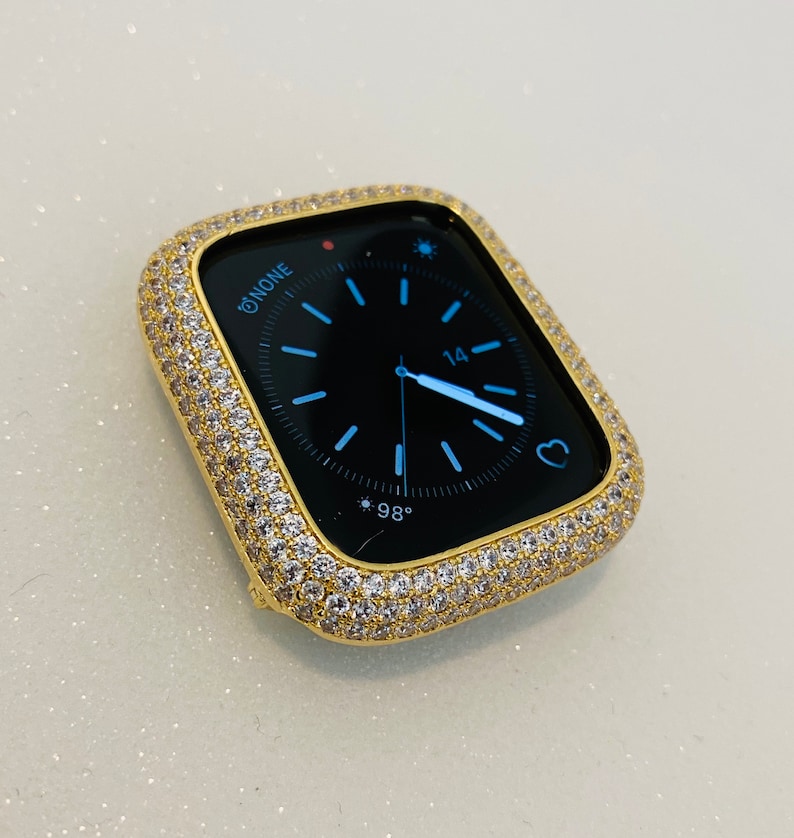 Designer Gold Apple Watch Band 49mm Ultra Mens Crystal & or Apple Watch Case Lab Diamond Bezel Apple Watch Cover 38mm-45mm image 7