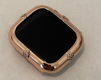 Apple Watch Bezel Cover Rose Gold with Lab Diamonds Metal Case for 40 44mm Custom Handmade Final Sale