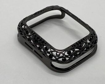 Black on Black Apple Watch Bezel Cover  Crystal Rhinestones 38mm 40mm 41mm 42mm 44mm 45mm Series 2-9 SE