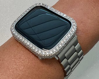 49mm Ultra Apple Watch Band Silver Stainless Steel & or Apple Watch Case 2.5mm Lab Diamond Bezel Cover 38mm-45mm Iwatch Candy Series 10