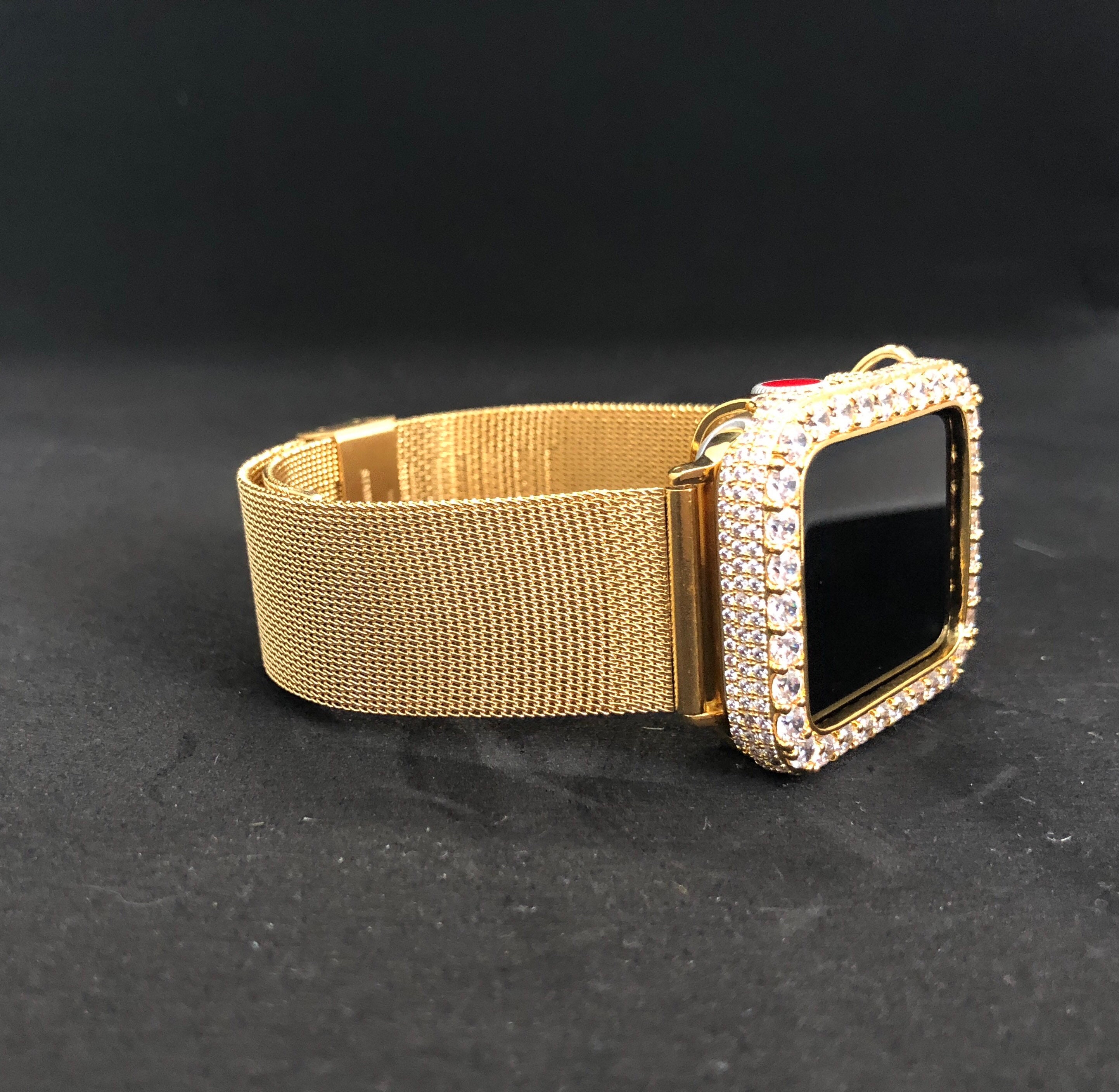 gold apple watch band and case