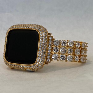 Gold Apple Watch Band Swarovski Crystal 38mm-49mm Ultra & or Apple Watch Cover Lab Diamond Bezel Apple Watch Case Iwatch Candy Bling