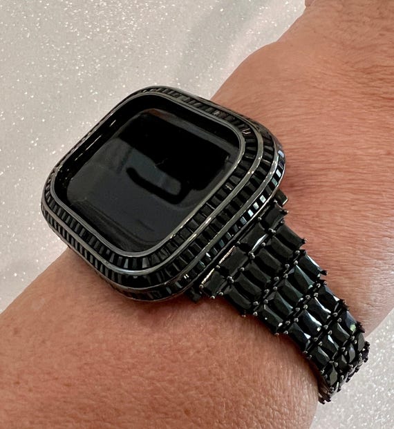 Apple Watch Band Women Designer Crystal Baguette Black 40mm 44mm Series  or Apple Watch Cover Lab Diamond Bezel Iwatch Candy - Main Image