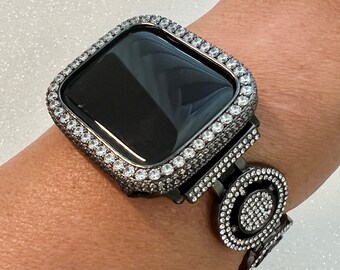 Apple Watch Band Womens Black Pave Swarovski Crystals & or Apple Watch Cover Lab Diamonds Smartwatch Apple Watch Case Bling Iphone Watch