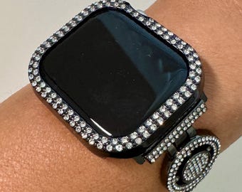 Series 10 Apple Watch Band 42mm 46mm Black Pave Swarovski Crystal & or Apple Watch Cover Rhinestone Iphone Watch Case 38mm-49mm Iwatch Candy