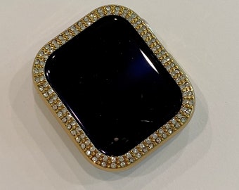 Yellow Gold Crystal Apple Watch Case Swarovski Crystals Bling Iphone Watch Case 38mm-49mm Series 10