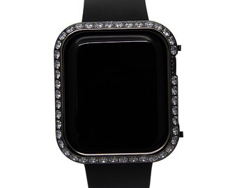 Iced Out Apple Watch Bezel Black Crystal Lab Diamond Cover Iwatch Bling Series 1,2,3,4,5